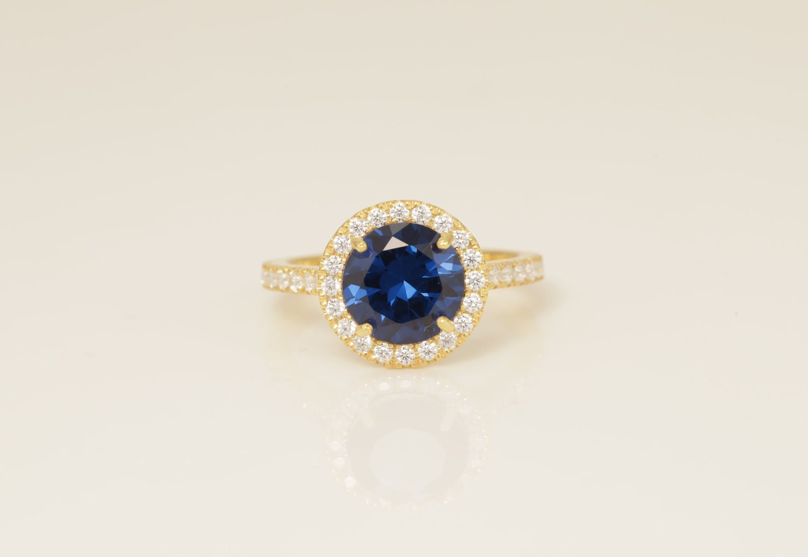 Diamond Halo Blue Sapphire Engagement Ring, September Birthstone Ring, Bridal Promise Ring Gift for Her, Anniversary Ring